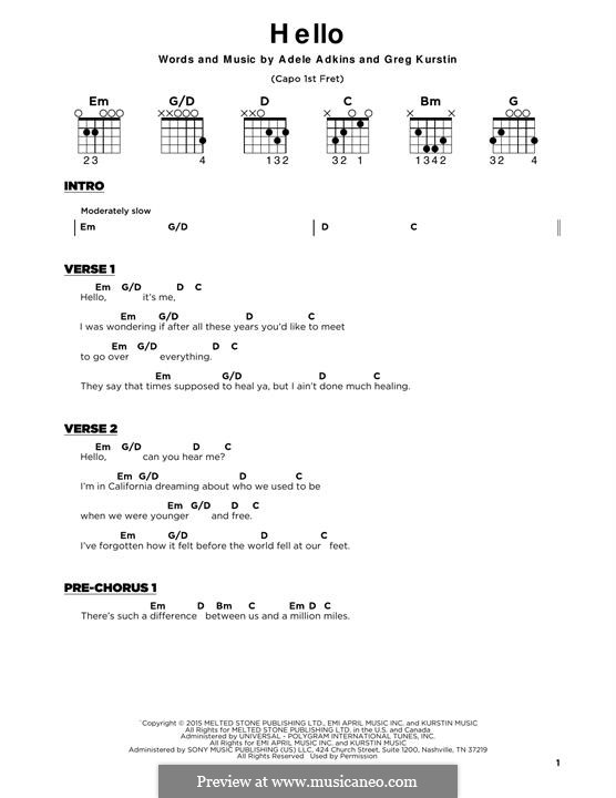 Vocal version: Lyrics and chords by Adele, Greg Kurstin