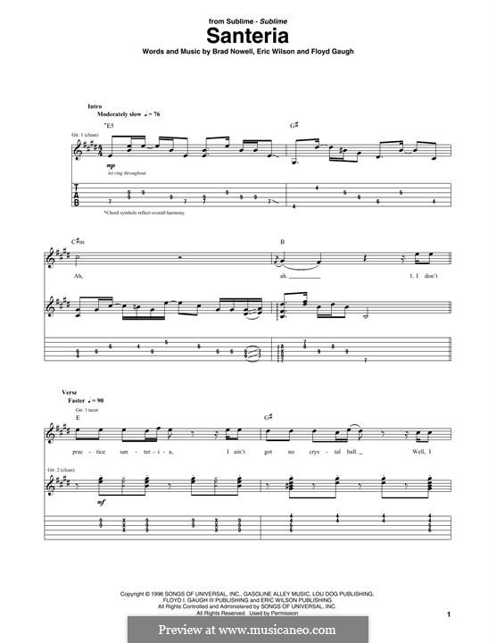 Santeria (Sublime): For guitar with tab by Brad Nowell, Eric Wilson, Floyd Gaugh