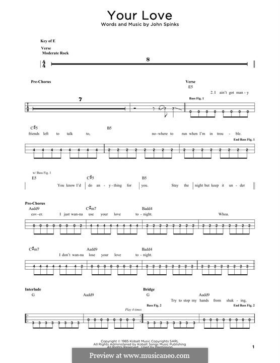 Your Love (The Outfield): For bass guitar with tab by John Spinks