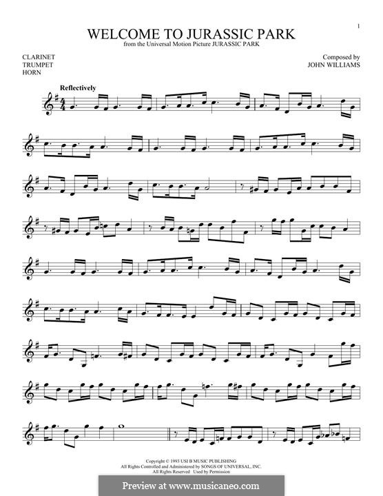 Welcome To Jurassic Park (from Jurassic Park): For clarinet by John Williams