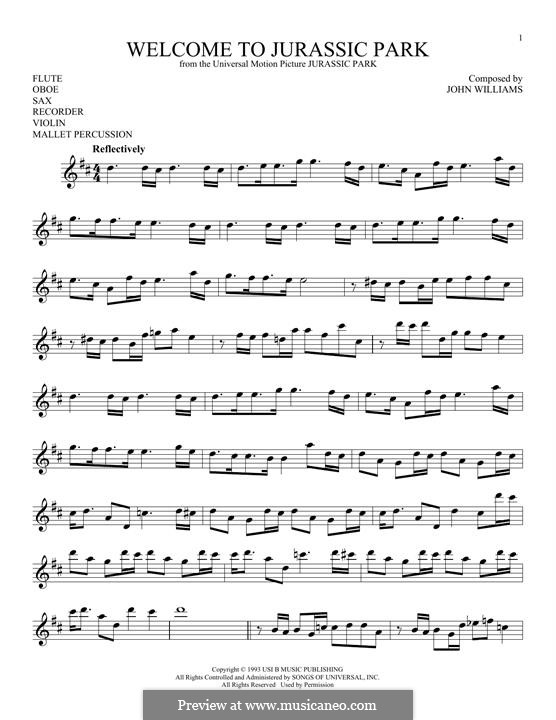 Welcome To Jurassic Park (from Jurassic Park): For flute by John Williams