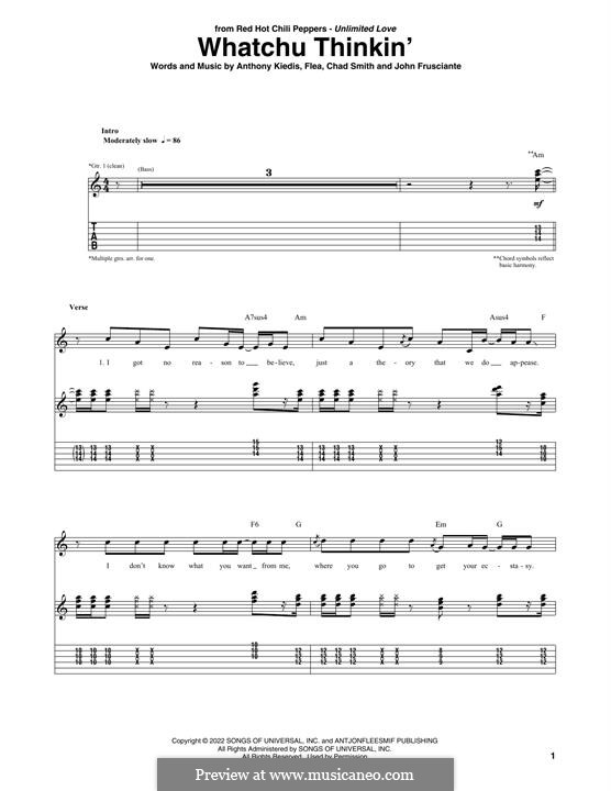 Whatchu Thinkin' (Red Hot Chili Peppers): For guitar with tab by Flea, Anthony Kiedis, Chad Smith, John Frusciante