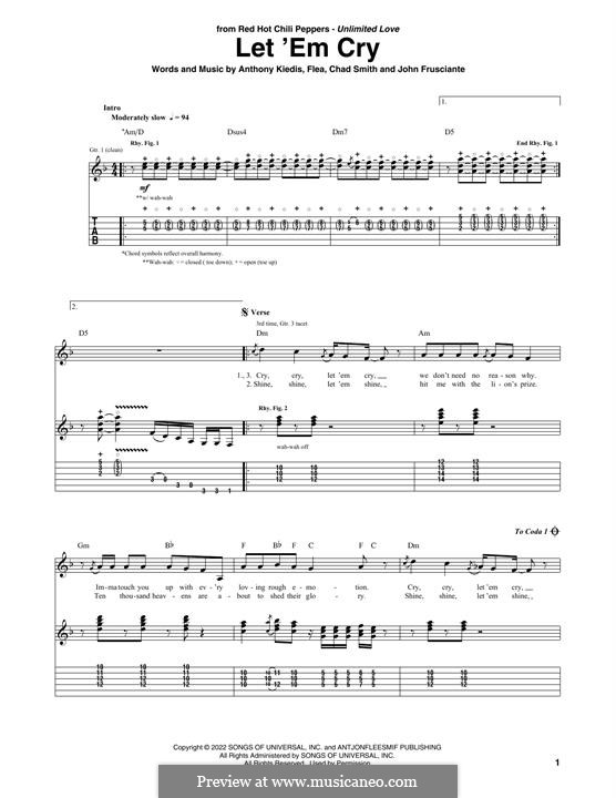 Let 'Em Cry (Red Hot Chili Peppers): For guitar with tab by Flea, Anthony Kiedis, Chad Smith, John Frusciante