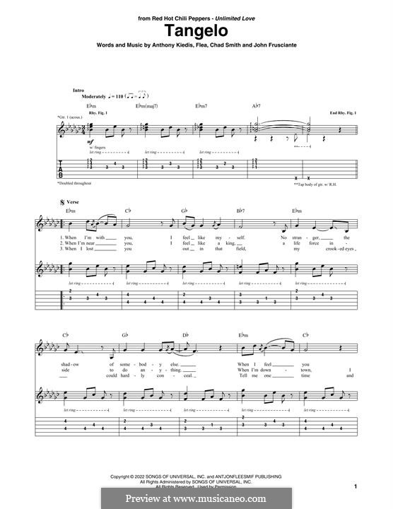 Tangelo (Red Hot Chili Peppers): For guitar with tab by Flea, Anthony Kiedis, Chad Smith, John Frusciante