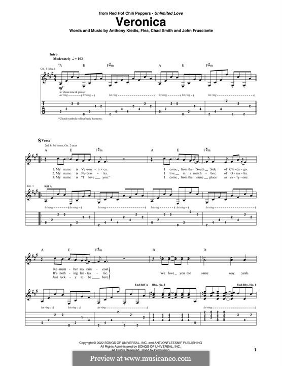 Veronica (Red Hot Chili Peppers): For guitar with tab by Flea, Anthony Kiedis, Chad Smith, John Frusciante