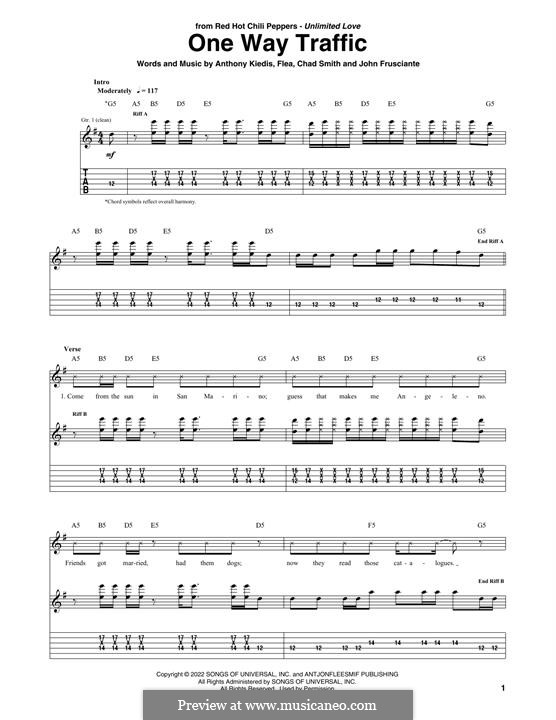 One Way Traffic (Red Hot Chili Peppers): For guitar with tab by Flea, Anthony Kiedis, Chad Smith, John Frusciante