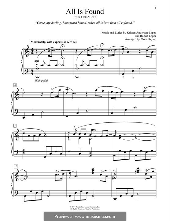 All Is Found (from Disney's Frozen 2): For piano by Robert Lopez, Kristen Anderson-Lopez
