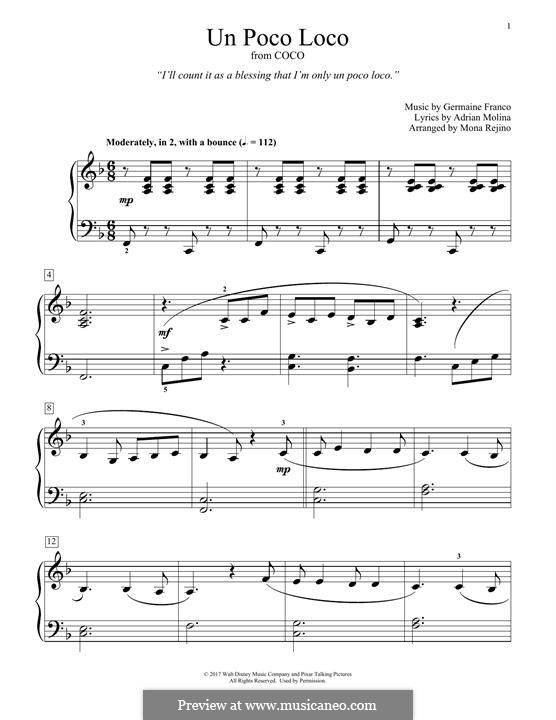 Un Poco Loco (from 'Coco'): For piano by Germaine Franco