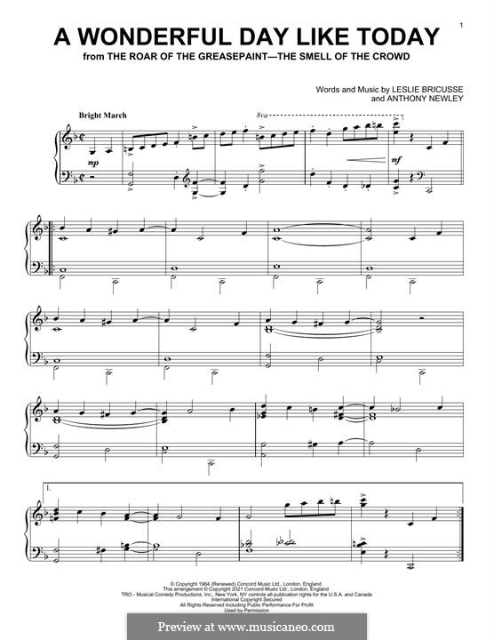 A Wonderful Day Like Today: For piano by Anthony Newley