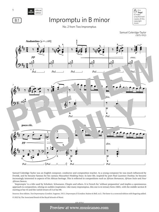 Impromptu No.2 in B Minor: For piano by Samuel Coleridge-Taylor