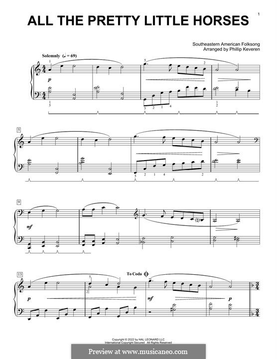 All the Pretty Little Horses: For piano by folklore