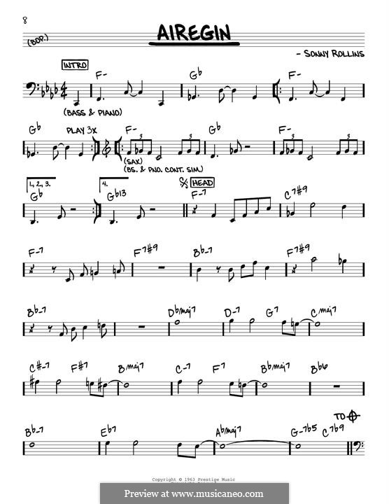 Airegin (John Coltrane): Melody line by Sonny Rollins