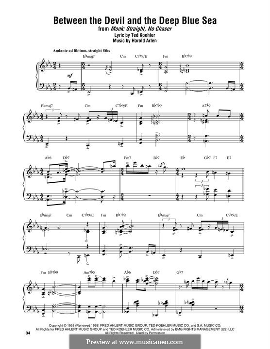 Between the Devil and the Deep Blue Sea: For piano by Harold Arlen