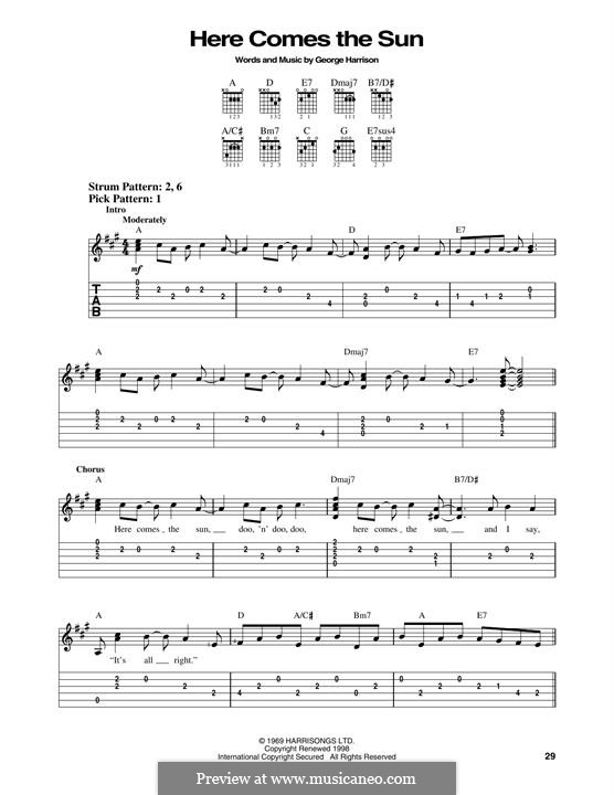 Here Comes the Sun (The Beatles): For guitar with tab by George Harrison