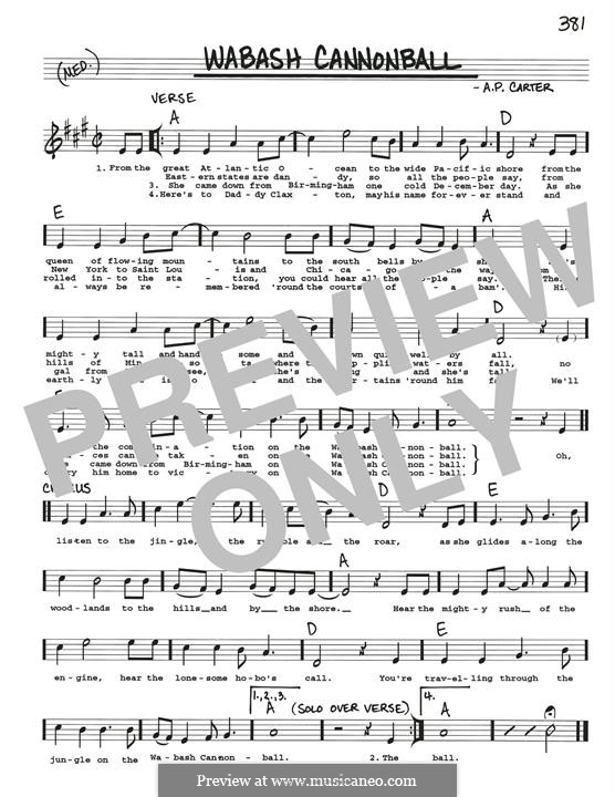 Wabash Cannonball (Roy Acuff): Melody line by A.P. Carter