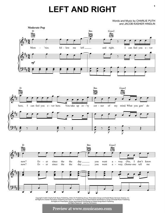 Left And Right (feat. Jung Kook of BTS): For voice and piano (or guitar) by Jacob Kasher Hindlin