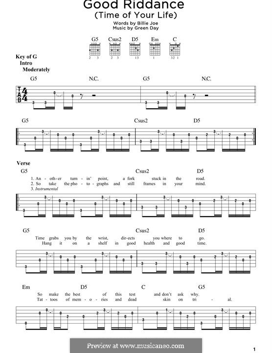 Good Riddance (Time of Your Life): For guitar with tab by Billie Joe Armstrong, Tré Cool, Michael Pritchard