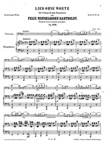 Song without Words for Cello and Piano, Op.109: Score by Felix Mendelssohn-Bartholdy