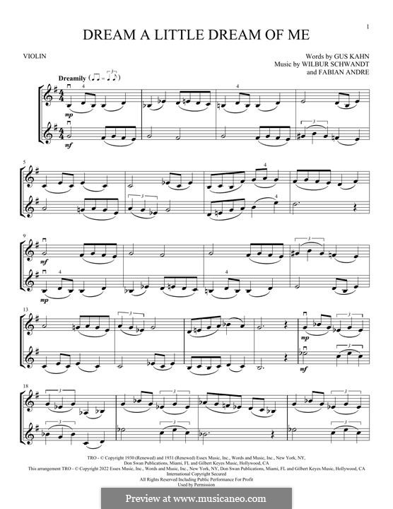 Dream a Little Dream of Me: For two violins by Fabian Andre, Wilbur Schwandt