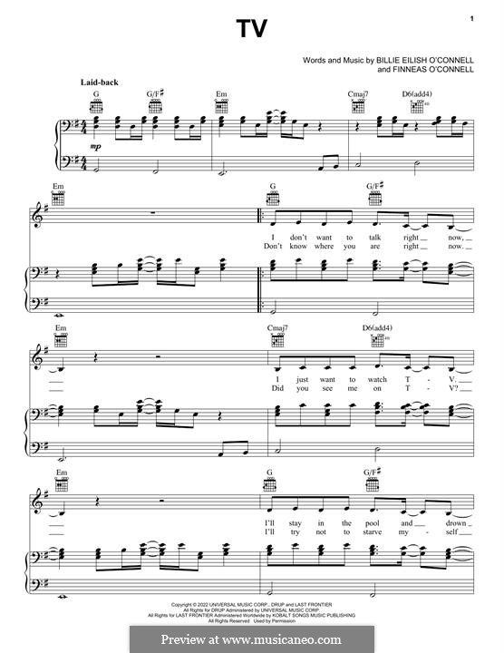 TV (Billie Eilish): For voice and piano (or guitar) by Finneas O'Connell