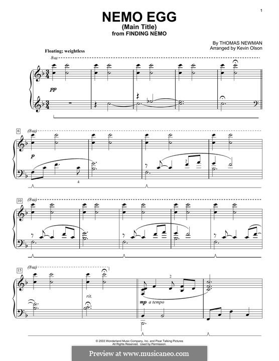 Nemo Egg (Main Title) from Finding Nemo: For piano by Thomas Newman