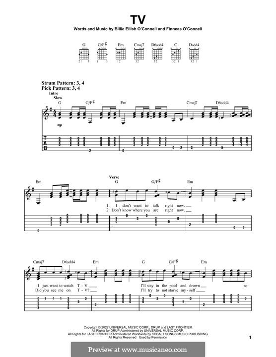 TV (Billie Eilish): For guitar with tab by Finneas O'Connell