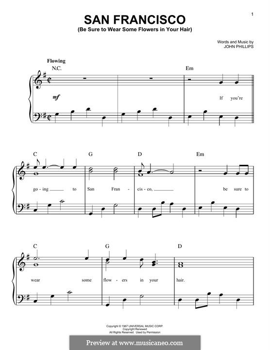 San Francisco (Be Sure to Wear Some Flowers in Your Hair): For piano by John Phillips