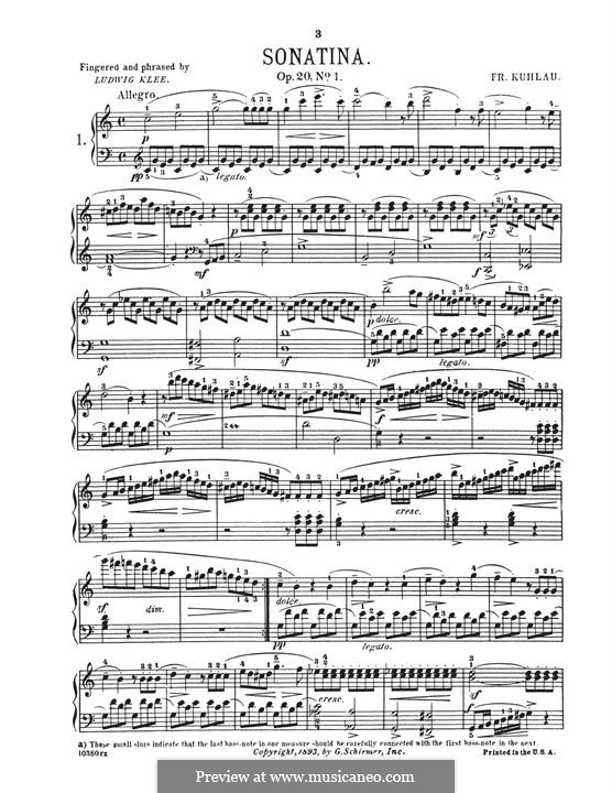 Three Sonatinas for Piano, Op.20: Sonatina No.1 by Friedrich Kuhlau