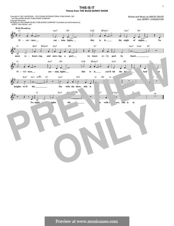 This Is It (The Bugs Bunny Show): For keyboard by Jerry Livingston, Mack David