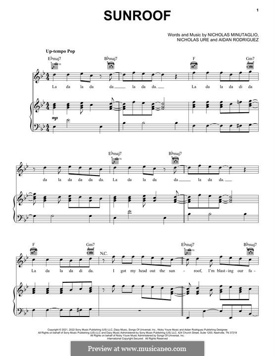 Sunroof (Nicky Youre & dazy) by N. Minutaglio sheet music on MusicaNeo