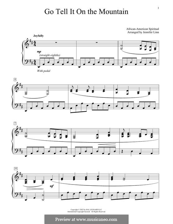 Go, Tell it on the Mountain (Printable Scores): For piano by folklore