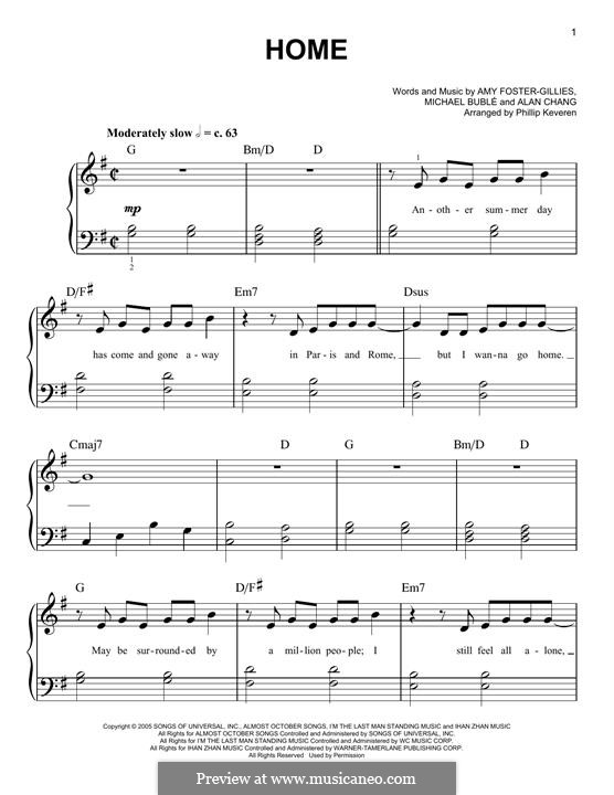 Home: For piano by Alan Chang, Amy Foster-Gillies, Michael Bublé