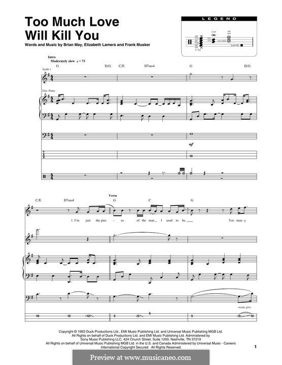 Too Much Love Will Kill You by B. May, E. Lamers, F. Musker on MusicaNeo