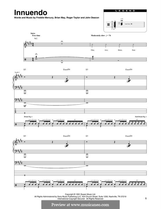 Innuendo (Queen): Transcribed score by Brian May, Freddie Mercury, John Deacon, Roger Taylor