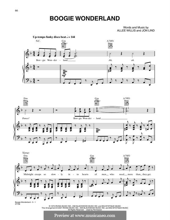 Boogie Wonderland (Earth, Wind and Fire): For voice and piano (or guitar) by John Lind, Allee Willis