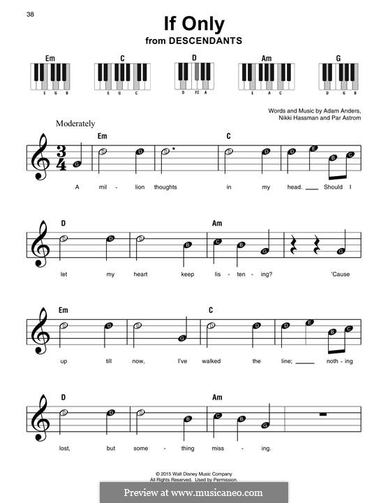 If Only (from Disney's Descendants): For easy piano by Adam Anders, Nikki Hassman
