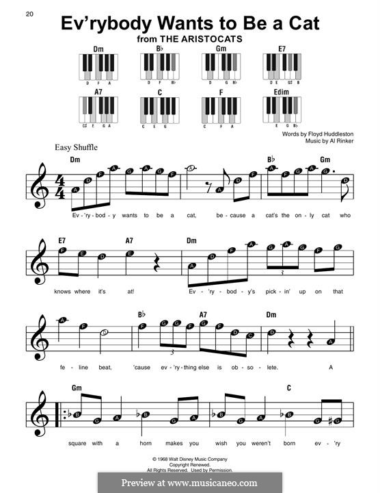 Ev'rybody Wants To Be a Cat (from Walt Disney's the Aristocats): For easy piano by Al Rinker