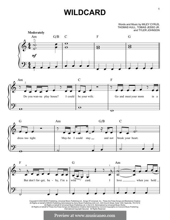 Wildcard (Miley Cyrus): For piano by Tom Hull, Tobias Jesso