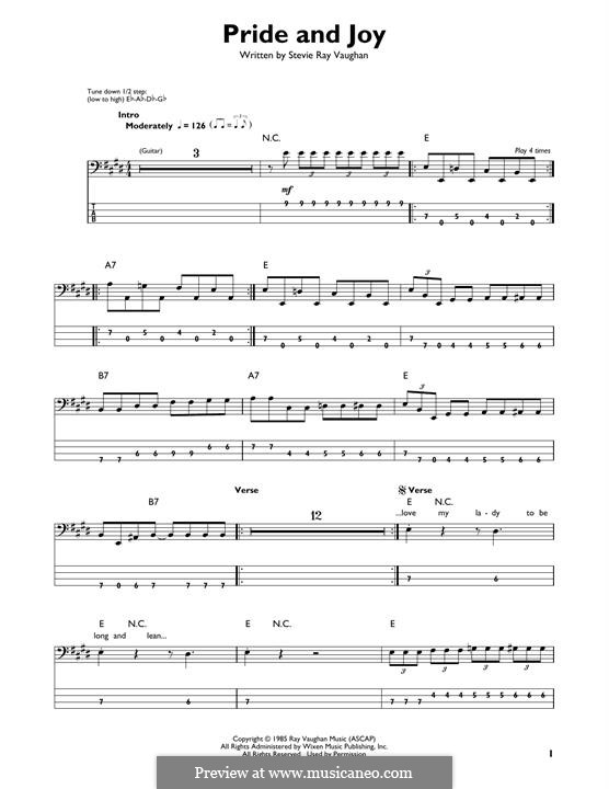 Pride and Joy: For bass guitar with tab by Stevie Ray Vaughan