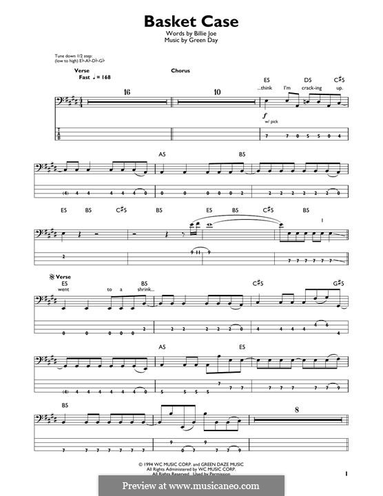 Basket Case (Green Day): For bass guitar with tab by Billie Joe Armstrong, Tré Cool, Michael Pritchard