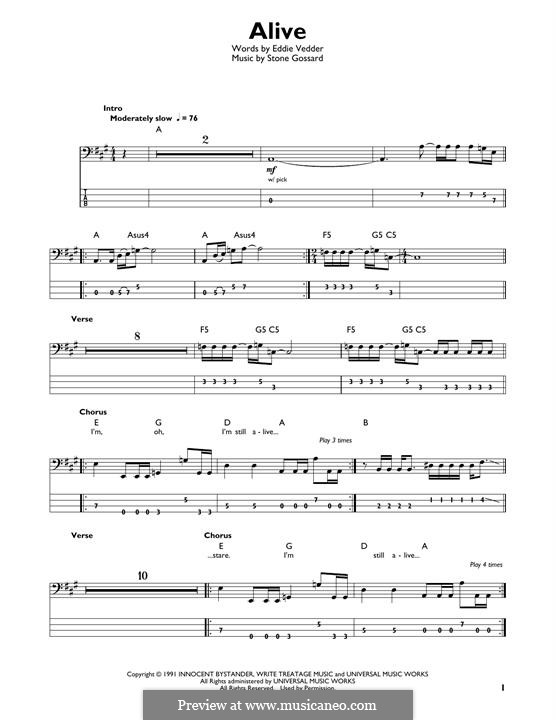 Alive (Pearl Jam): For bass guitar with tab by Stone Gossard