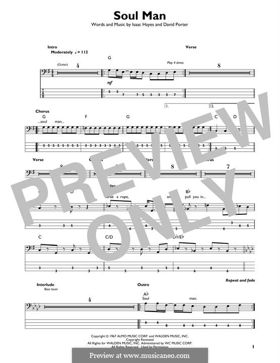 Soul Man (Sam & Dave): For bass guitar with tab by David Porter, Isaac Hayes