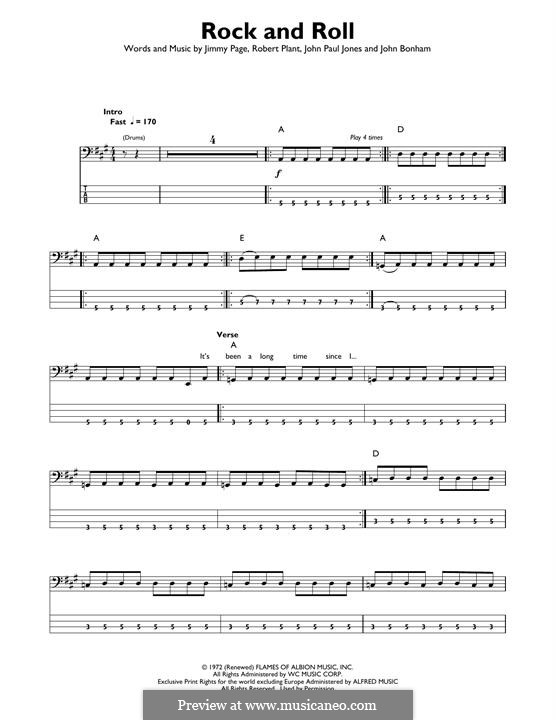 Rock and Roll (Led Zeppelin): For bass guitar with tab by John Paul Jones, Jimmy Page, John Bonham, Robert Plant