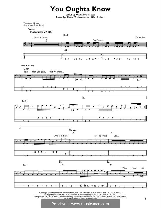You Oughta Know: For bass guitar with tab by Glen Ballard