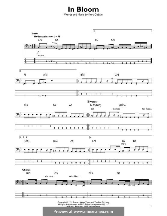In Bloom (Nirvana): For bass guitar with tab by Kurt Cobain