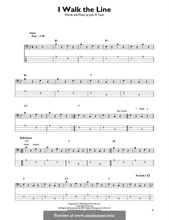 I Walk the Line: For bass guitar with tab by Johnny Cash