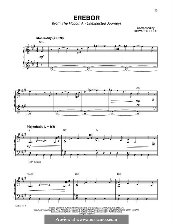 Erebor (from The Hobbit: An Unexpected Journey): For piano by Howard Shore