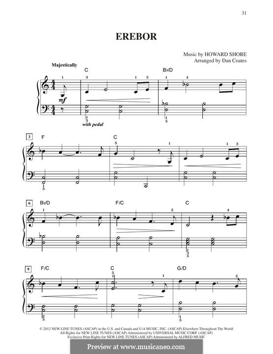 Erebor (from The Hobbit: An Unexpected Journey): For piano by Howard Shore