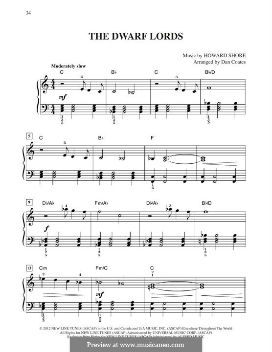 The Dwarf Lords (from The Hobbit: An Unexpected Journey): For piano by Howard Shore