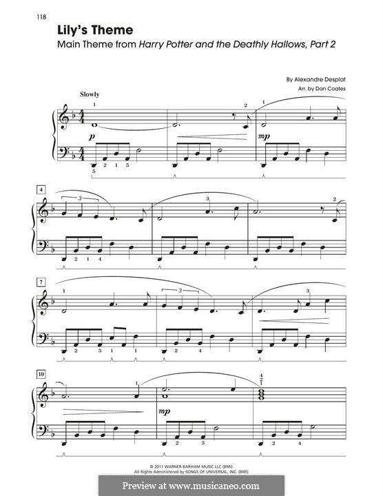 Lily's Theme (from Harry Potter And The Deathly Hallows, Pt.2): For piano by Alexandre Desplat